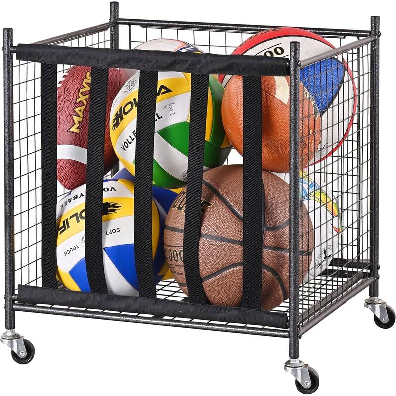 Rolling Sports Ball Storage Cart,2 Pack,Black - Black