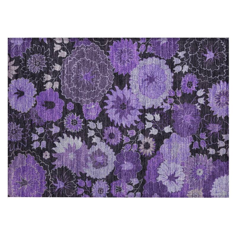 Machine Washable Indoor/ Outdoor Modern Floral Chantille Rug