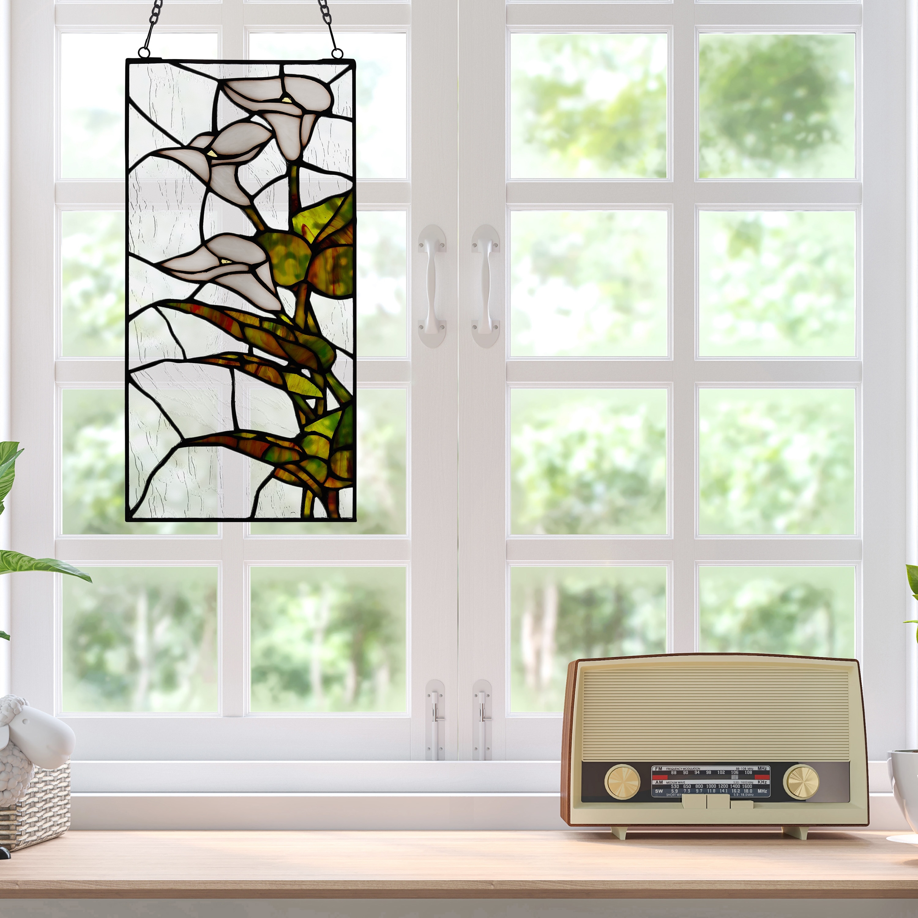 River of Goods 16-Inch Traditional Floral Tiffany-Style Stained Glass Window Panel - 8" x 0.25" x 16"