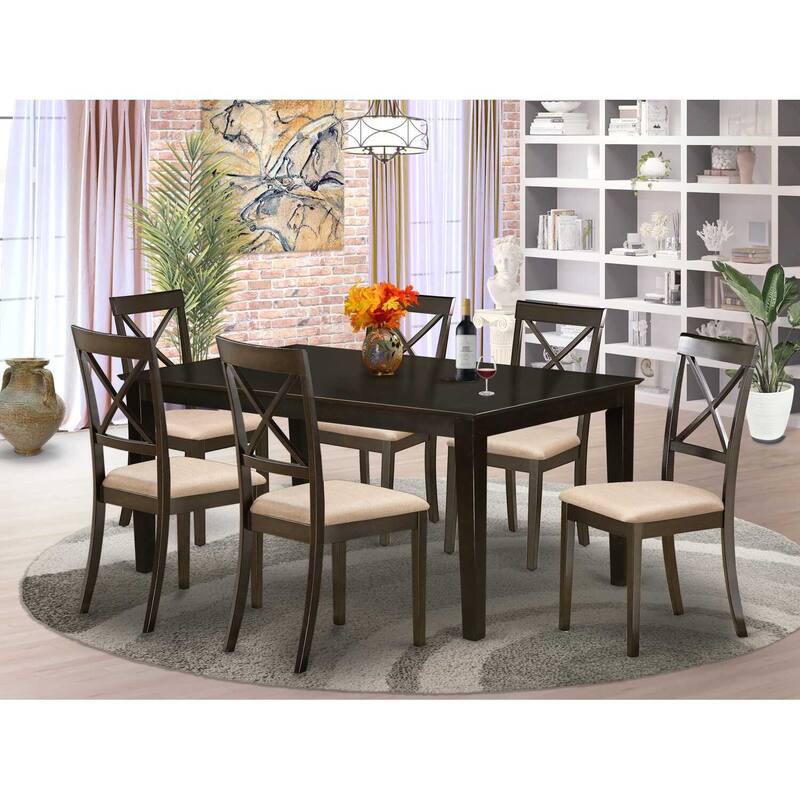 Dining Room Table Set with 6 Chairs - Solid Wood Kitchen Set - Cappuccino Finish - Expandable Leaf Table