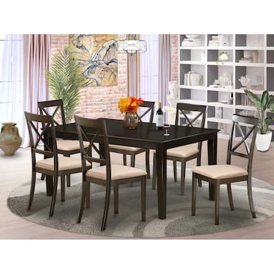 Dining Room Table Set with 6 Chairs - Solid Wood Kitchen Set - Cappuccino Finish - Expandable Leaf Table