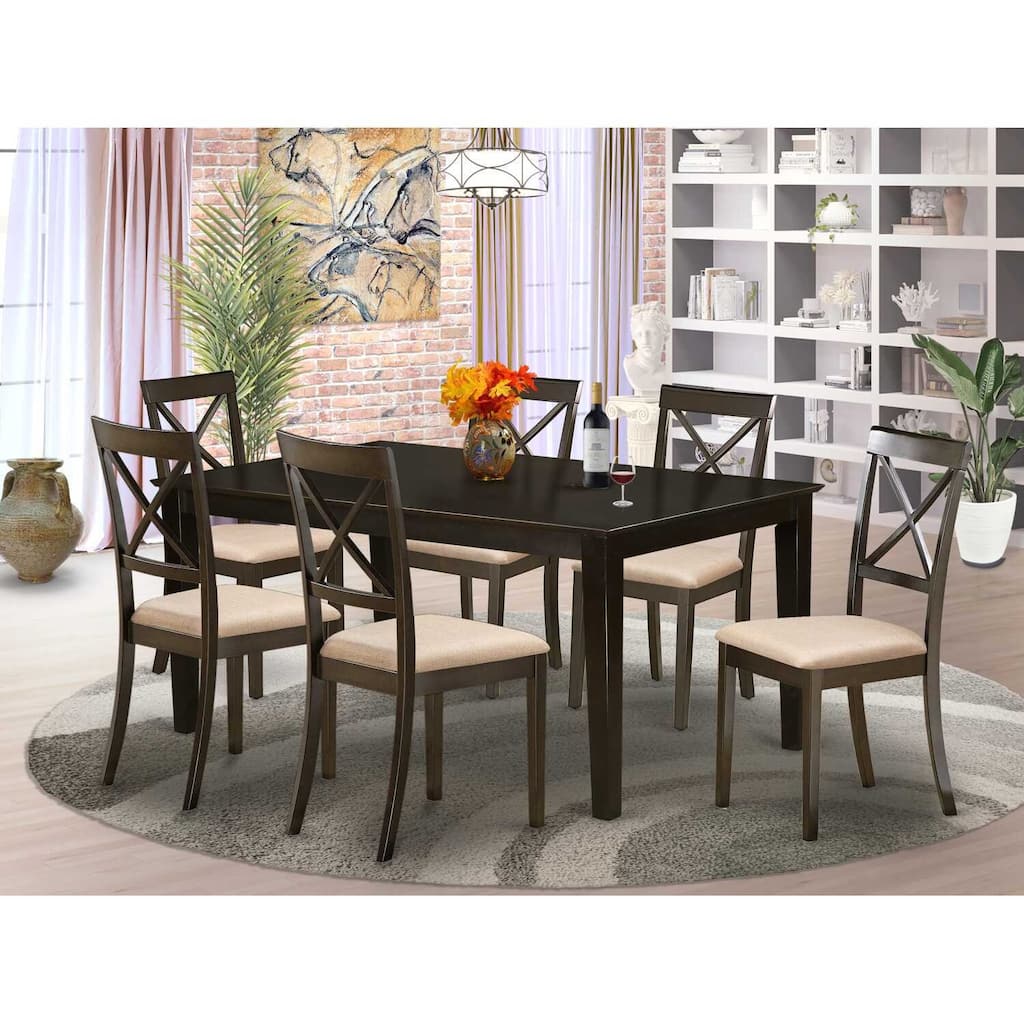 Dining Room Table Set with 6 Chairs - Solid Wood Kitchen Set - Cappuccino Finish - Expandable Leaf Table