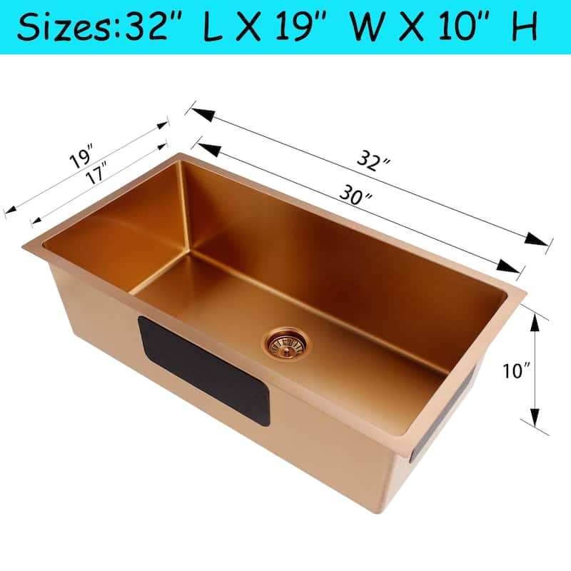 CB HOME 32'' Gold/Black/Sliver Drop in Kitchen Sink with Accessories, Undermount Single Bowl Sink with Grid&Roll up Rack&Drainer