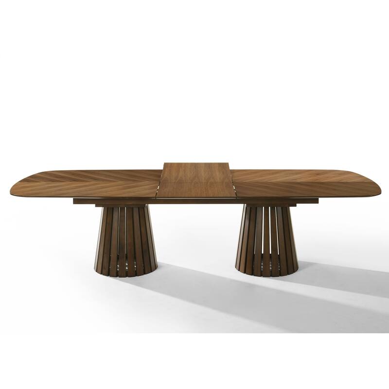 Modrest Truman Mid-Century Modern Walnut Extendable Dining Table & 6 Chairs Set