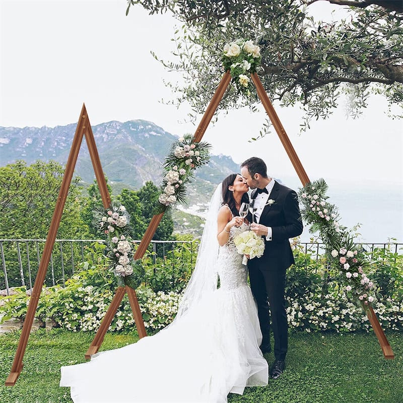 Set of 2 Wooden Wedding Arch Stand Heavy Duty Triangle Arbor Frame - Brown