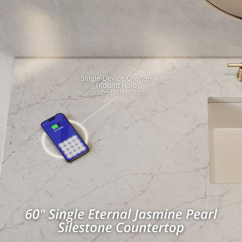 Breckenridge 60" S Vanity, Serenity Blue, w/FreePower Wireless Charger - Eternal Jasmine Pearl