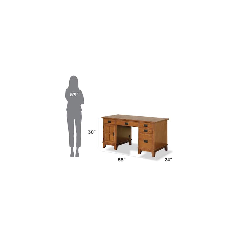 Arts and Crafts Cottage Oak Pedestal Desk by Homestyles