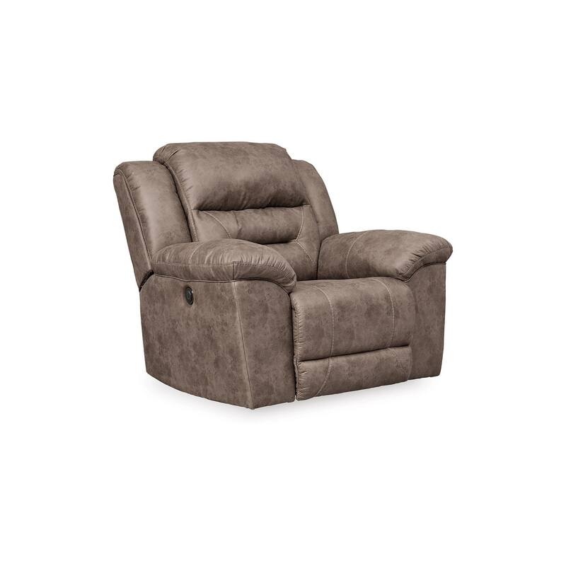 Aky 43 Inch Power Recliner Chair, Rocker, Cushioned Soft Taupe Faux Leather