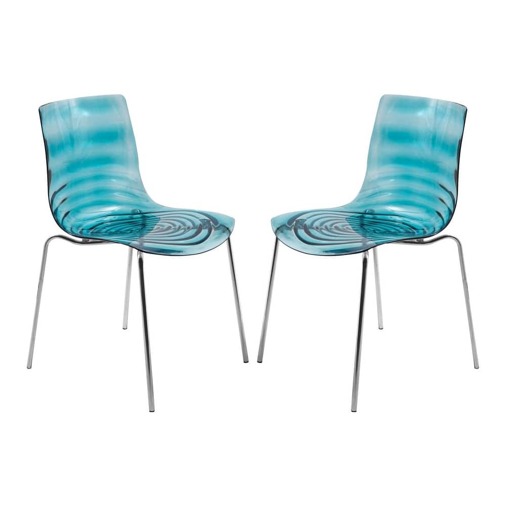 Astor Modern Ripple Dining Chair Transparent Seat with Chrome Metal Legs and Rubber Floor Protectors (Set of 2)