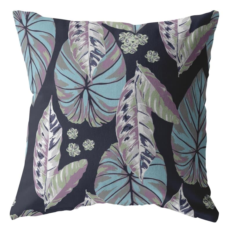 16" Blue Purple Tropical Leaf Suede Throw Pillow