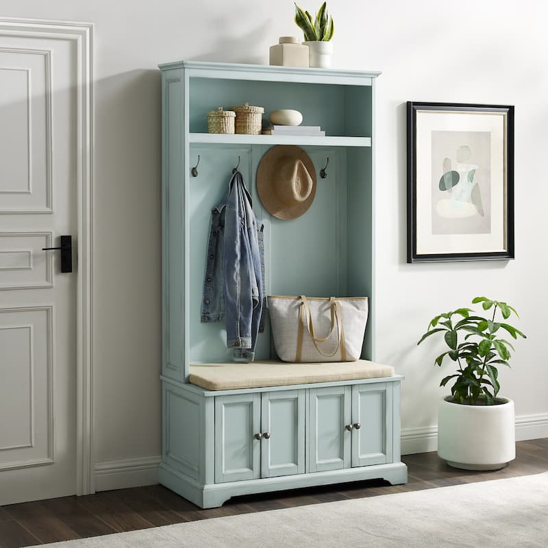 Crosley Holbrook Hall Tree - 18"d x 38"w x 70"h - Distressed Seafoam Blue