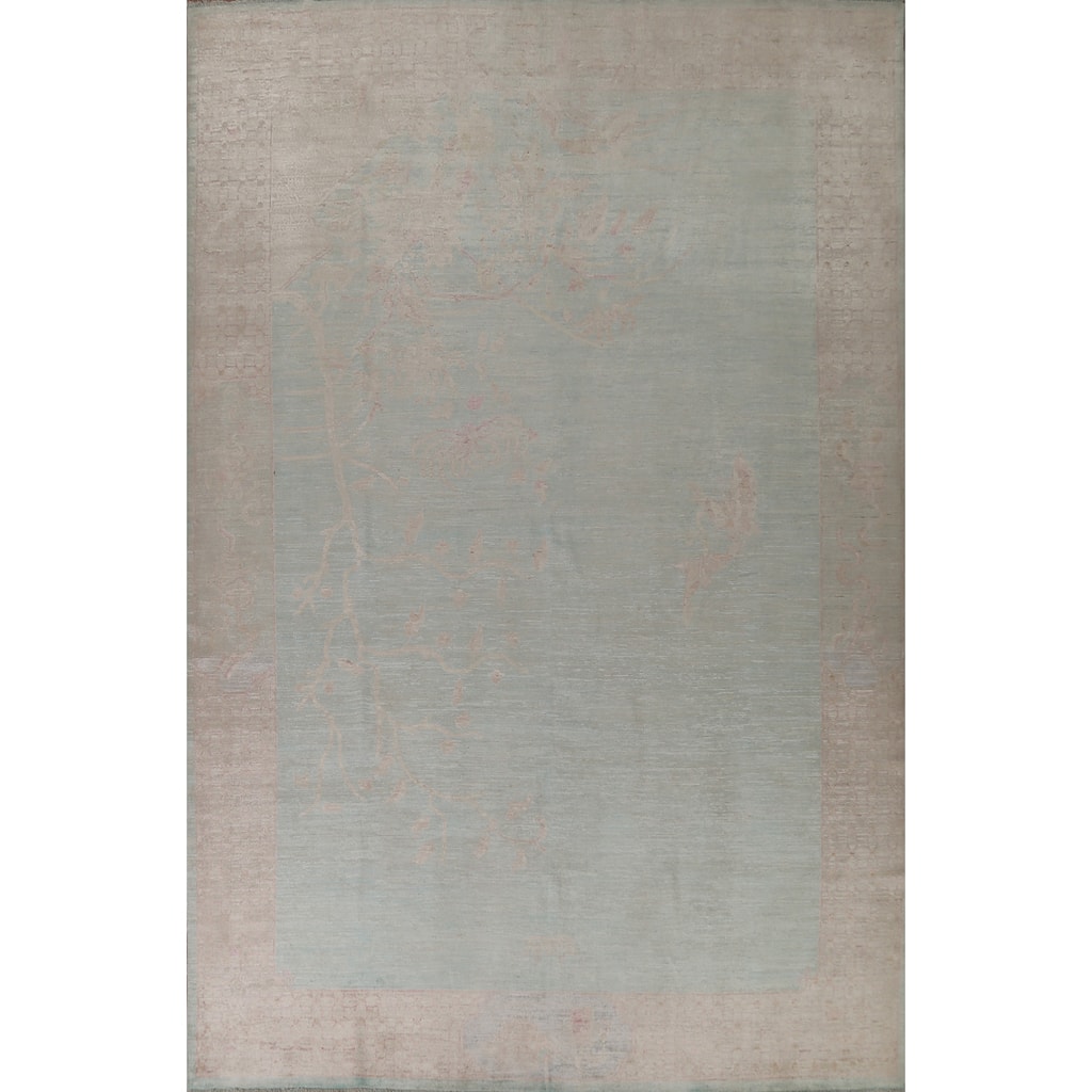 Hand Knotted Oriental 100% Wool Carpet Transitional Abstract Navy Blue & Blues Oushak Area Rug - 13' 9'' X 9' 11''