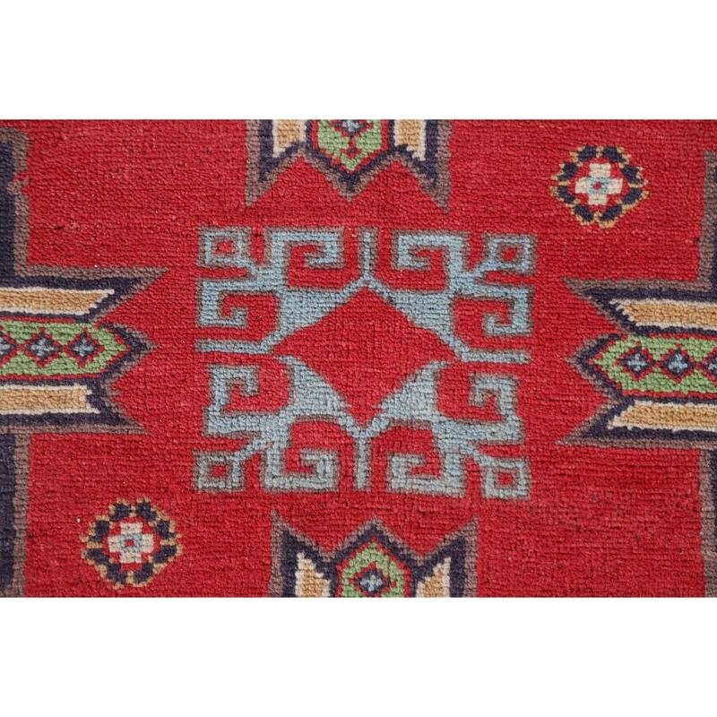 Hand Knotted Oriental 100% Wool Carpet Traditional Geometric Red Kazak Area Rug - 10' 5'' X 6' 6''