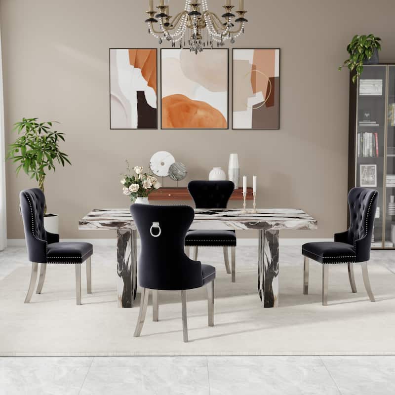Roundhill Furniture Cavira 5-Piece Modern Faux Marble Dining Set