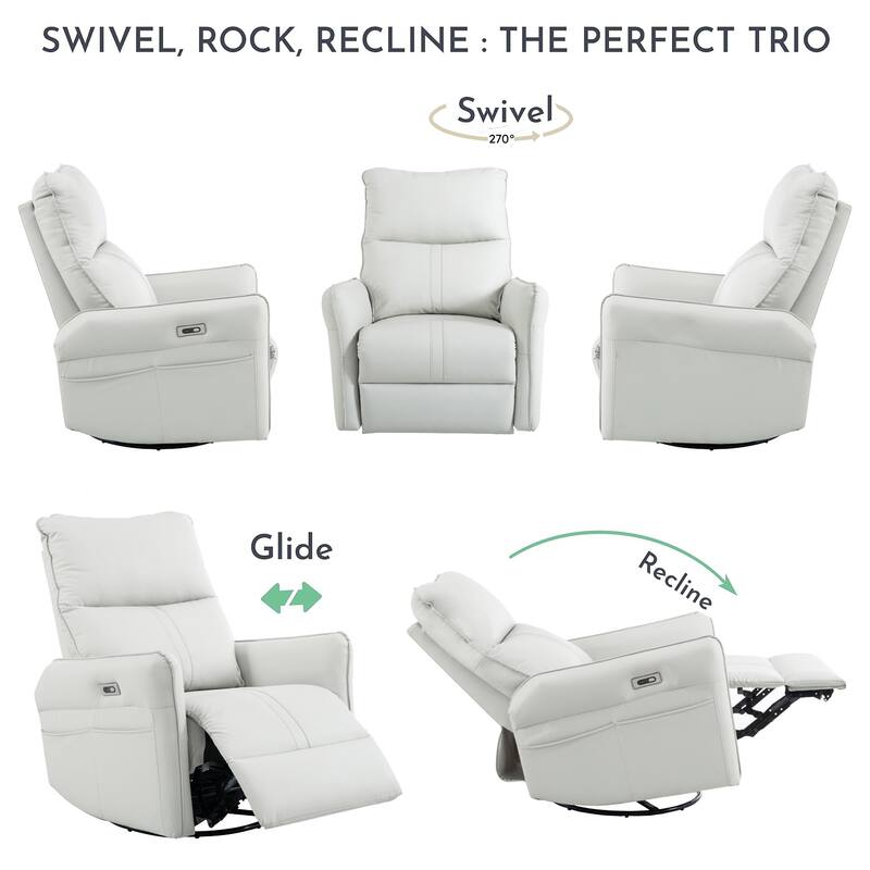 270°Power Swivel Rocker Recliner Chair, Electric Glider with USB Ports, Power Swivel Glider, Rocking Chair Nursery Recliners