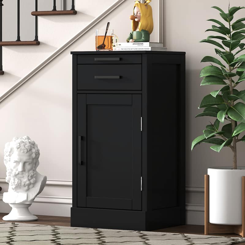 Anmytek Black Bar Cabinet with Drawers and Adjustable Shelf Modern Home Bar Storage
