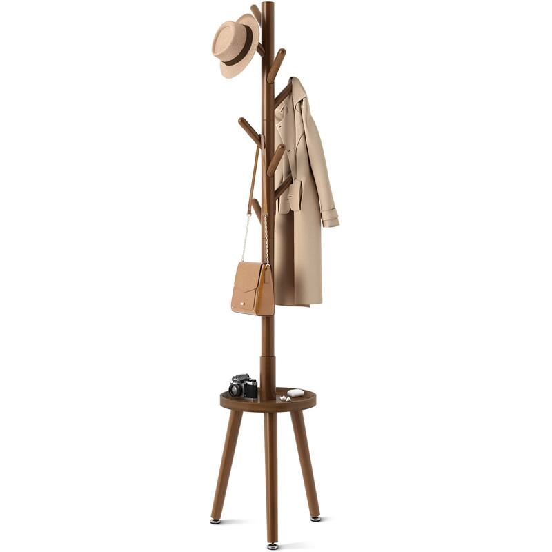 Coat Rack, Wooden Coat Rack Freestanding with Shelf, Coat Tree with 4 Height Options 50.5"-72.6"Hanger Stand