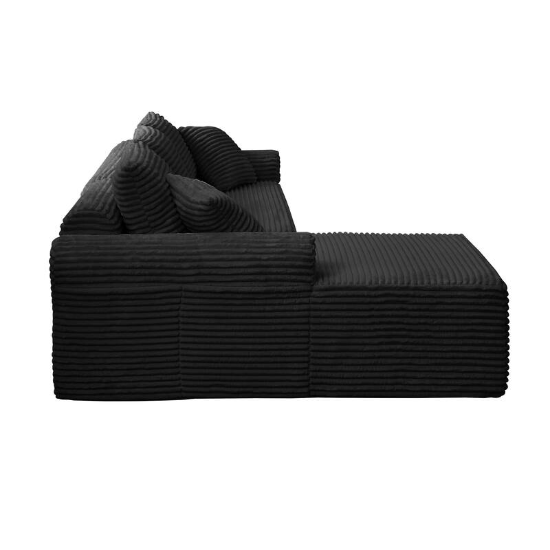 Full-Compression Chaise Lounge Set - Modular Corduroy Sectional, Black