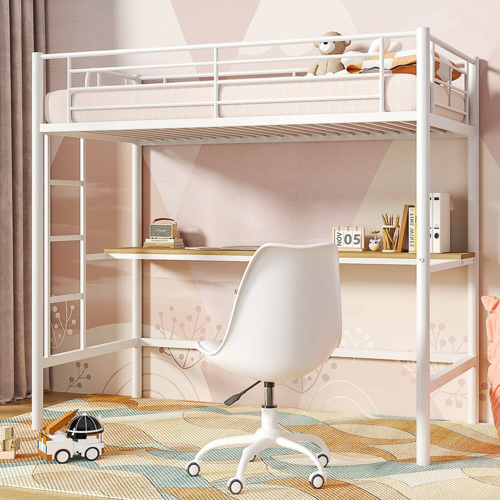 Javlergo Twin Bunk Bed with Desk Reversible Ladder Space Saving Twin loft Bed with Stairs and Full Length guardrail