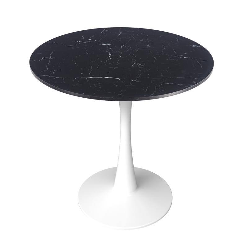 Bristol Modern Round Dining Table with Stain Resistant Solid Wood Top and White Pedestal Base for Home, Cafes and Restaurant - Marbled Black - 35 Inches
