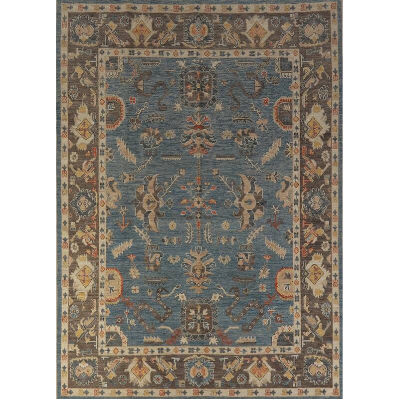 Hand Knotted Oriental 100% Wool Carpet Transitional All-Over Navy Blue & Blues Oushak Area Rug - 10' 1'' X 7' 11''