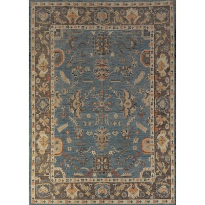 Hand Knotted Oriental 100% Wool Carpet Transitional All-Over Navy Blue & Blues Oushak Area Rug - 10' 1'' X 7' 11''