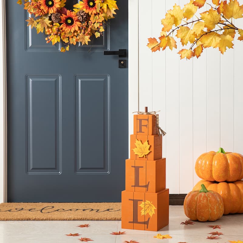 Glitzhome 25.5"H Halloween and Fall Wood Reversible Boxed Porch Decor
