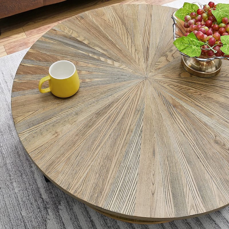 Round Coffee Table with Solid Wood Storage Circle Center Table