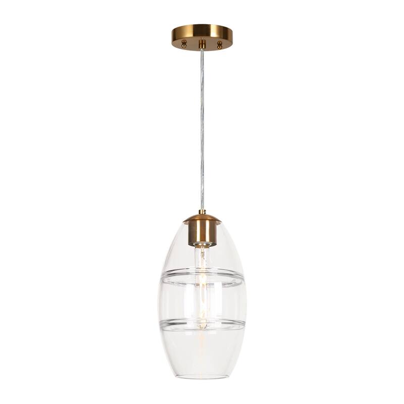 Modern Gold 1-Light Glass Pendant Light for Kitchen Island Dining Room - D6.7"xH12.6"