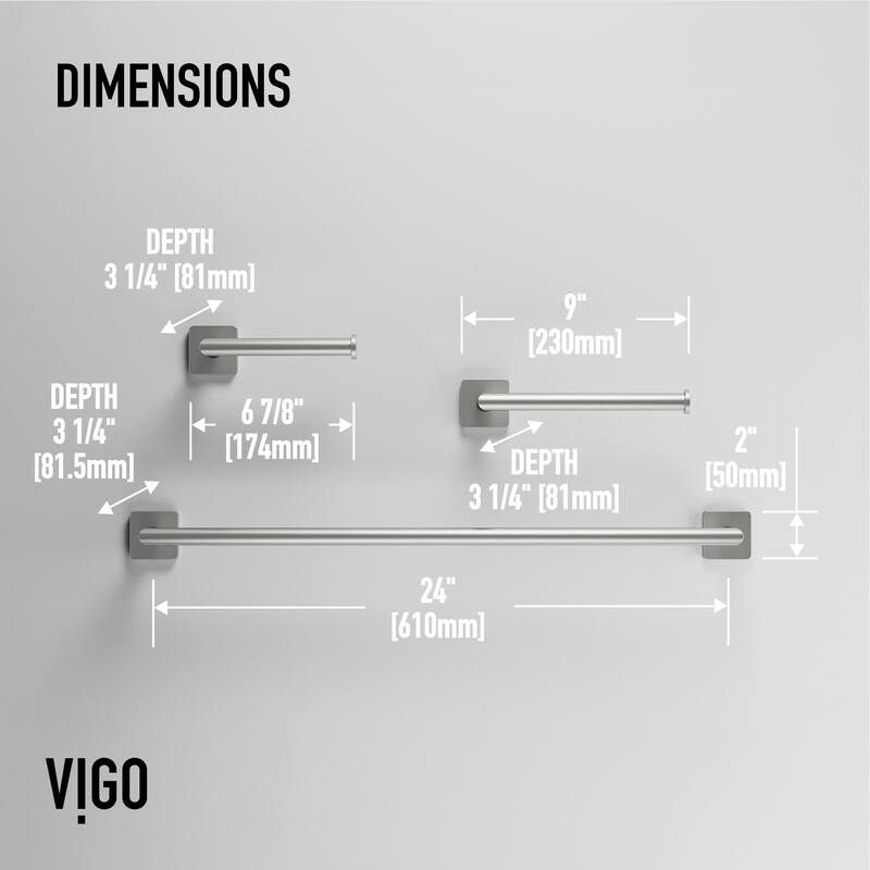 VIGO Satro 3-Piece Bathroom Hardware Accessory Set with 24 in. Towel Bar, Toilet Paper Holder, Hand Towel Holder