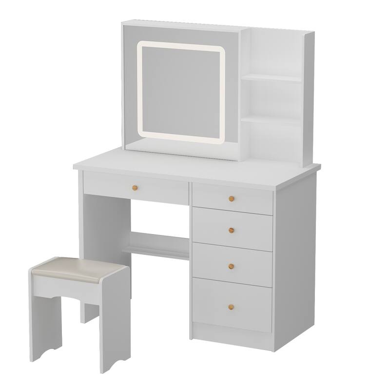 Kerrogee Makeup Vanity Set with Adjustable Lighted Mirror & Stool - 39.4"L x 19.7"W x 53.5"H