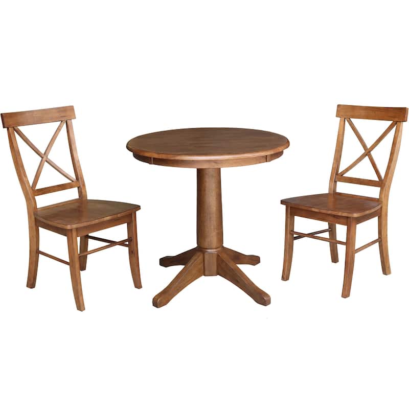 30" Round Top Pedestal Table with 2 X-Back Chairs - 3 Piece Set