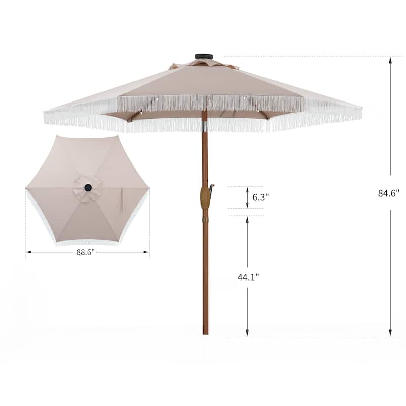 Autlaycil 7.5 ft Outdoor Patio Umbrella with 18 LED Lights Solar & Tassel.