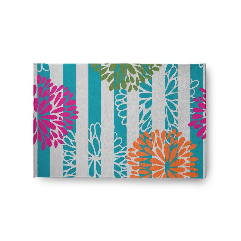 Flower Bursts Spring Chenille Indoor/Outdoor Rug - 2' x 3' - Blue