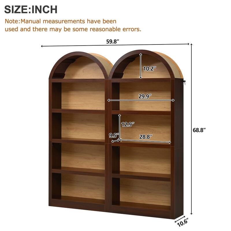 Farmhouse 68.8" Tall Freestanding Bookshelves Set of 2, 5-Tier Display Bookcase Arched Top for Living Room, Bedroom, Home Office