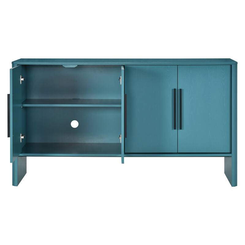 4-Door Retro Sideboard with Adjustable Shelves, Large Storage Cabinet, Antique Blue
