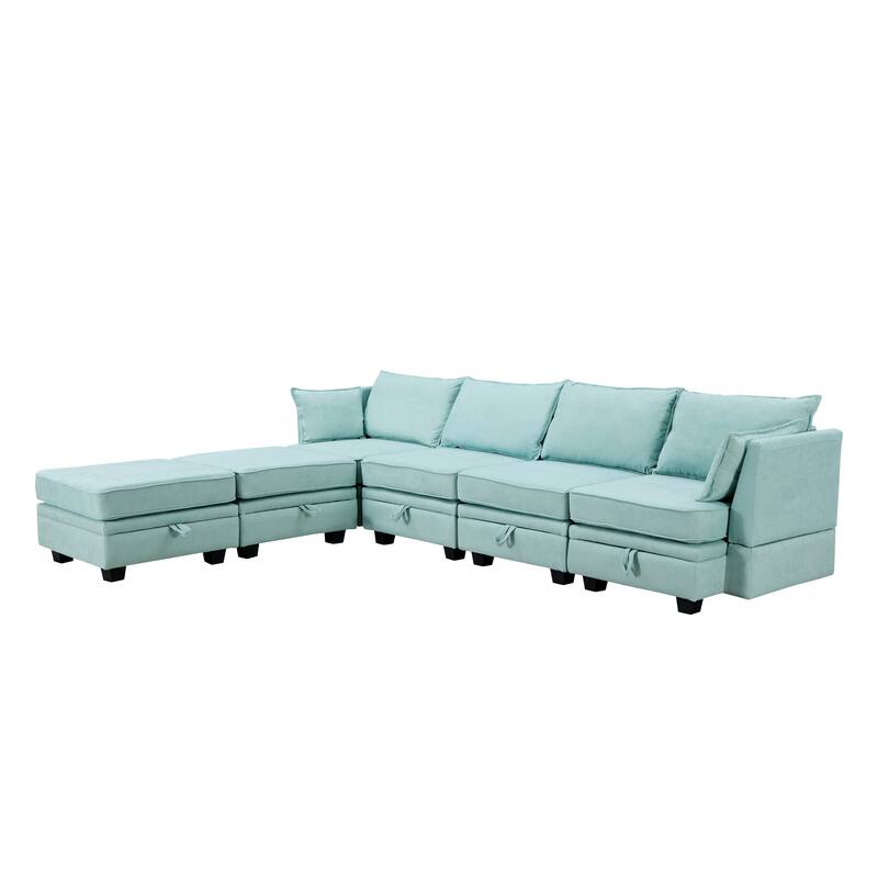 Green 115.1" Large U-Shaped 6-Seat Sofa with Storage & Pull-Out Bed