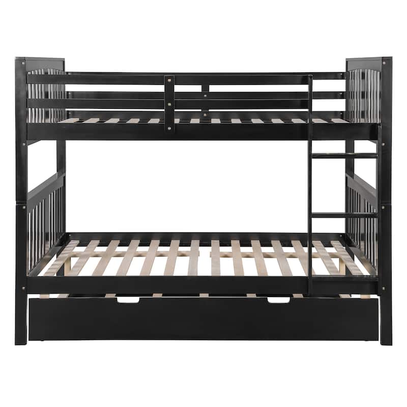 Classical Bunk Bed Solid Wood Full Bed Frame with Dense Fence Design Headboard Footboard, Can Be Divided into 2 Separate Beds