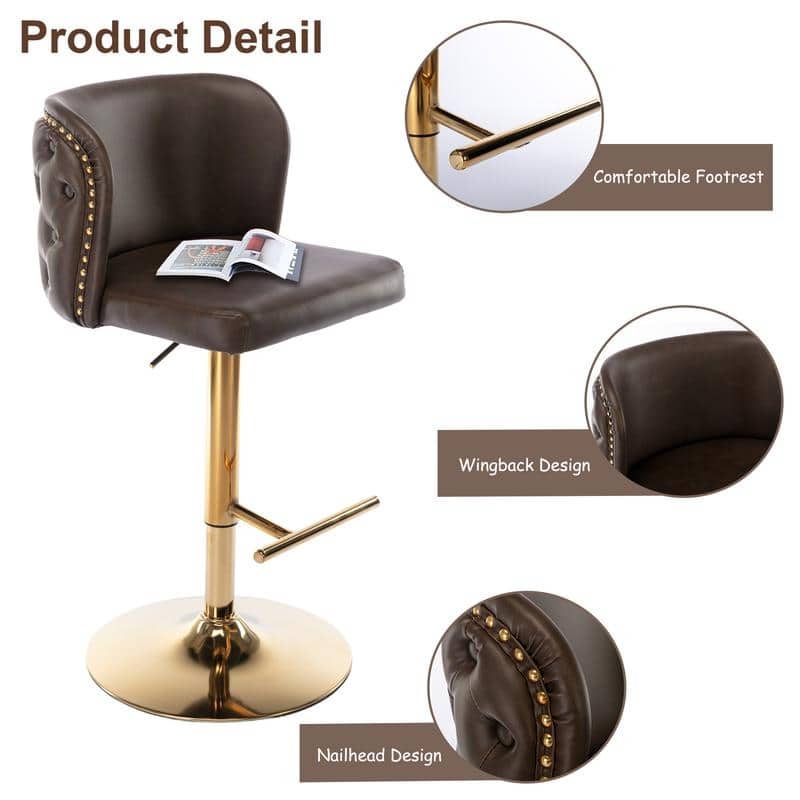 Modern Upholstered Swivel Adjusatble Height Leather Barstools Set of 2