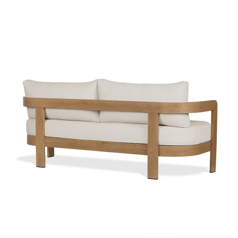 Arlo 73" Metal Outdoor Sofa in Weathered Lakewood With Cushions by Real Flame
