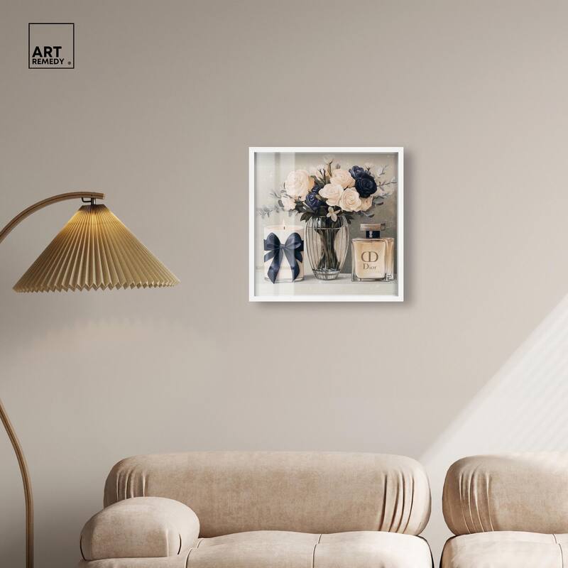 Ivory Perfume Flowers in Vase Shadowbox by Art Remedy