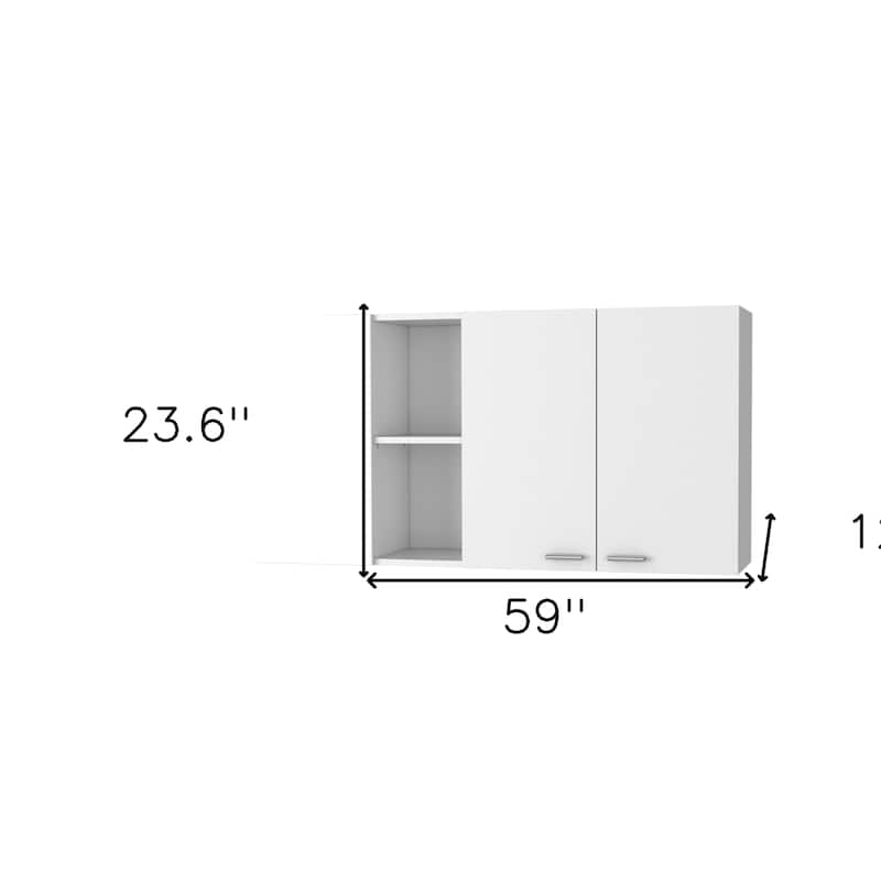 HomeRoots 59" White Wood Wall Mounted Accent Cabinet With Four Doors