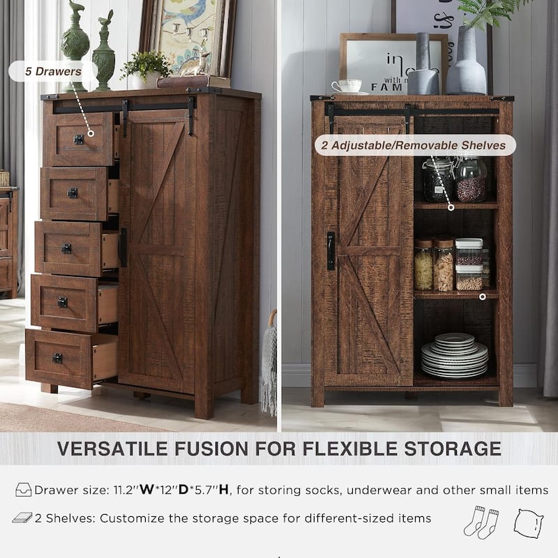 Farmhouse 5 Drawers Dresser, Chest of Drawers, Organizer Dresser