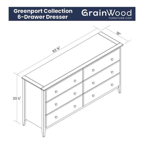 Grain Wood Furniture Greenport 6-Drawer Dresser - Brushed Driftwood Grain Wood Furniture Greenport 6-Drawer Dresser - Brushed Driftwood