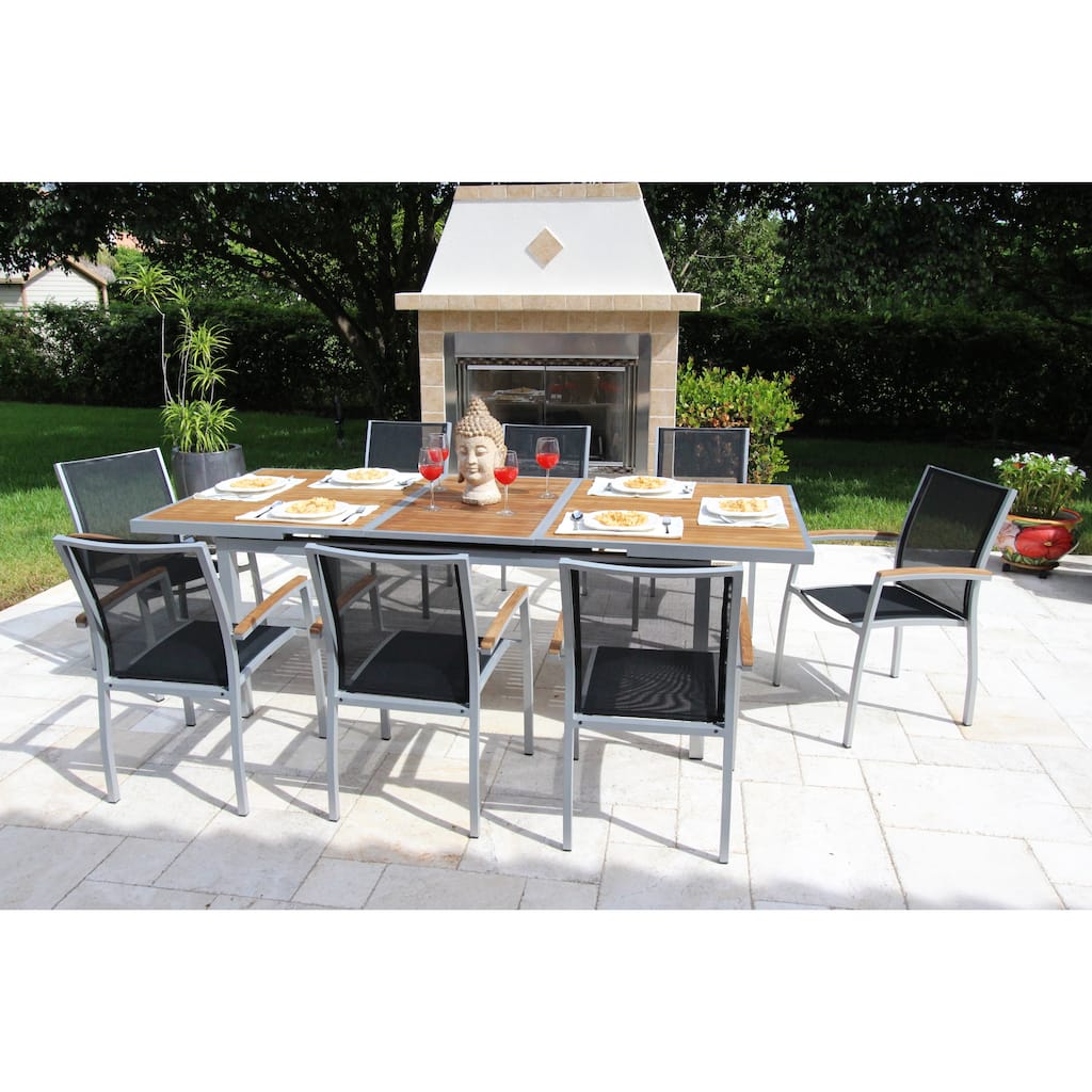 Messina Light Gray 9-Piece Aluminum Outdoor Dining Set with Sling Set in Castaway - N/A