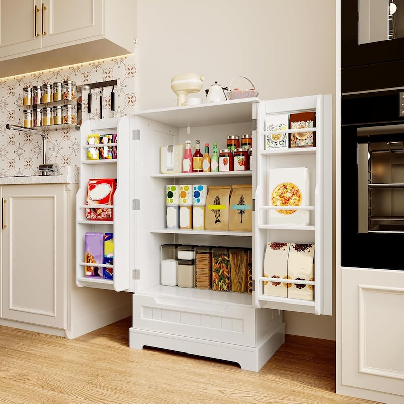 Kitchen Pantry Storage Cabinet, Freestanding Storage with Shelves and 1 Drawer