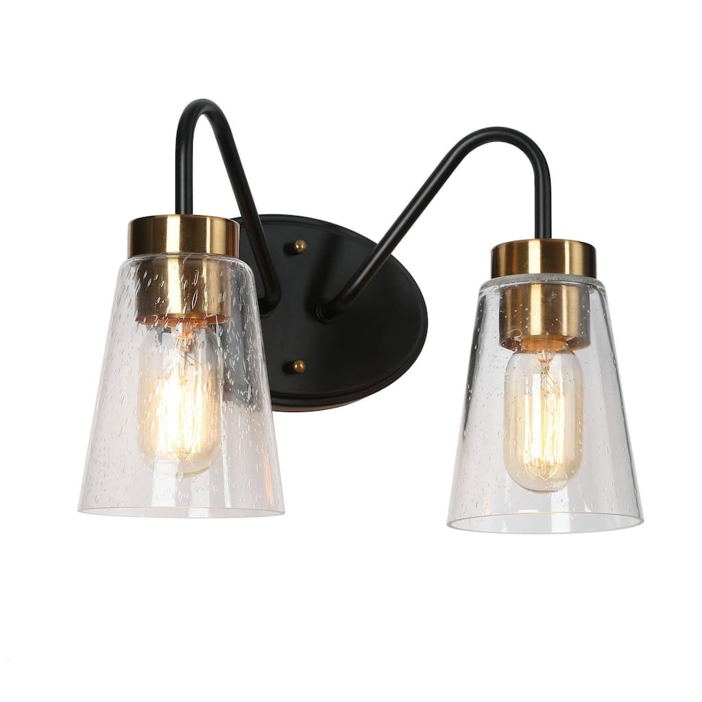 Modern Black Gold Bathroom Vanity Light Wall Sconces with Seeded Glass