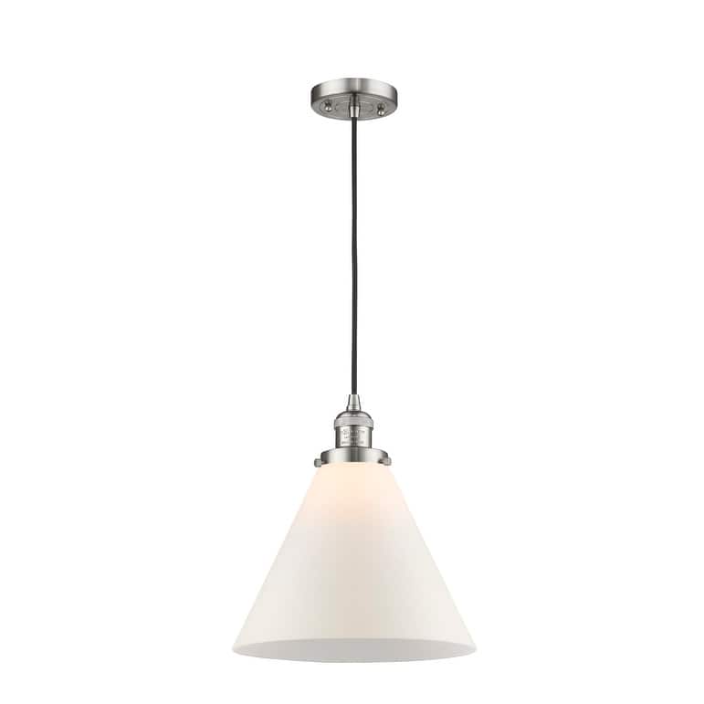 Innovations Lighting X-Large Cone Single Light 12" Wide Pendant - Brushed Satin Nickel / Matte White Cased