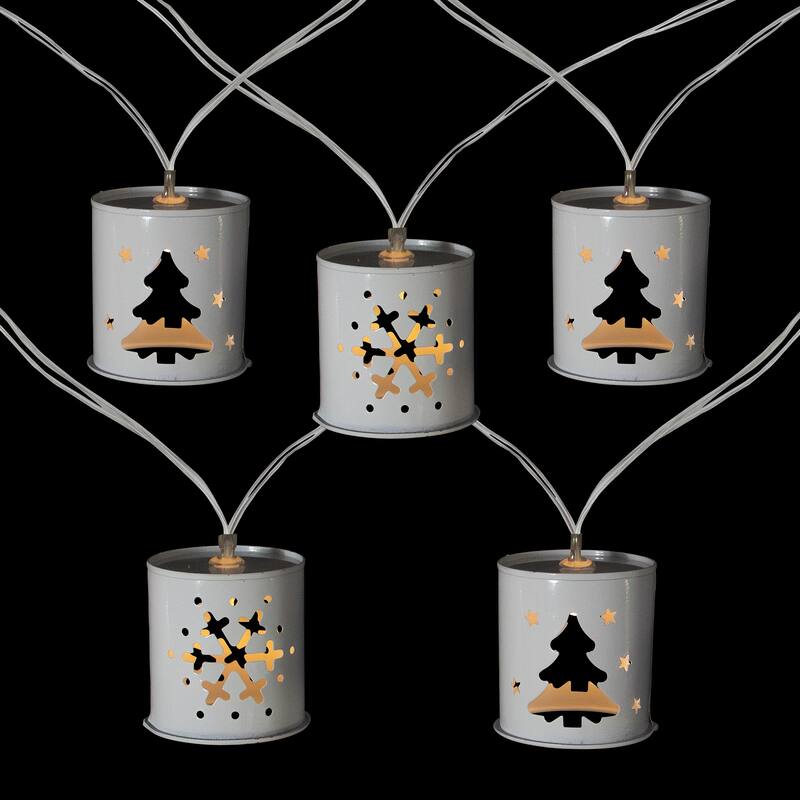 10 B/O LED Warm White Metal Lantern Christmas Lights - 6.25' Clear Wire