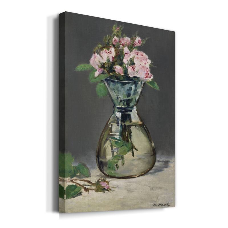 Moss Roses in a Vase Premium Gallery Wrapped Canvas - Ready to Hang